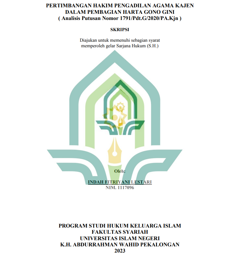 Pertimbangan Hakim Pengadilan Aga Kajen dalam Pembagian Harta Gono Gini (Analisis Putusan Nomor 1791/Pdt.G/2020/PA.Kjn)