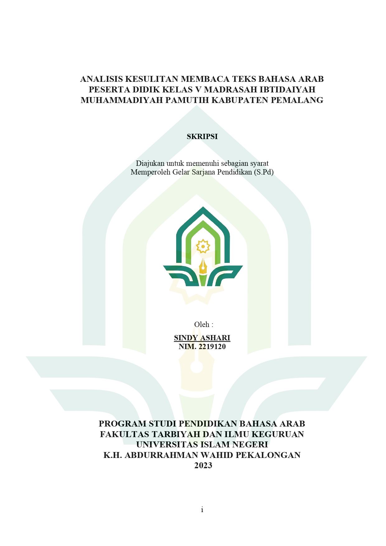 Analisis Kesulitan Membaca Teks Bahasa Arab Peserta Didik Kelas V Madrasah Ibtidaiyah Muhammadiyah Pamutih Kabupaten Pemalang