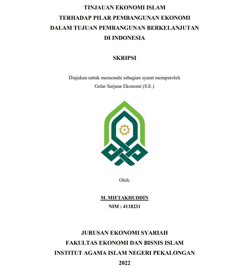 Tinjauan Ekonomi Islam Terhadap Pilar Pembangunan Ekonomi Dalam Tujuan Pembangunan Berkelanjutan Di Indonesia