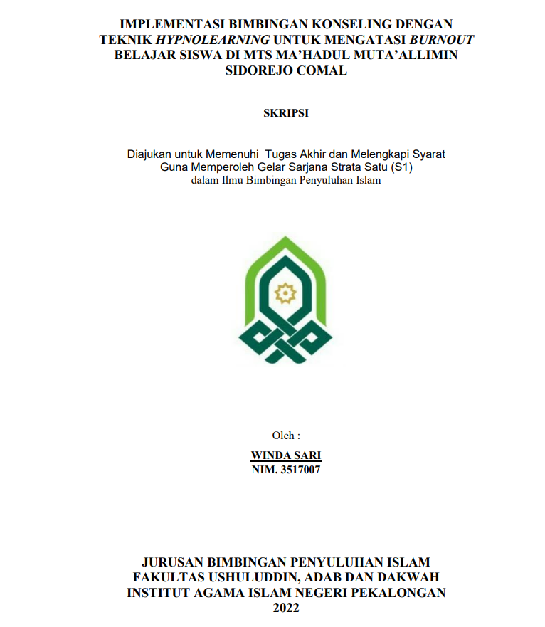 Implementasi Bimbingan Konseling Dengan Teknik Hypnolearning Untuk Mengatasi Burnout Belajar Siswa Di MTS Mahadul Mutaallimin Sidorejo Comal