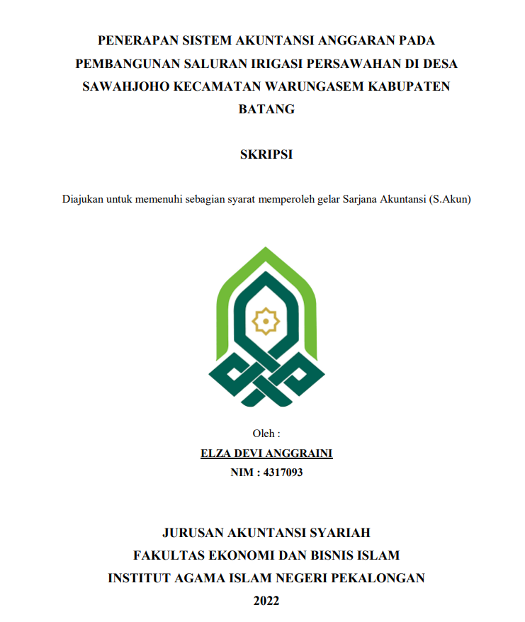 Penerapan Sistem Akuntansi Anggaran pada Pembangunan Saluran Irigasi Persawahan di Desa Sawahjoho Kwcamatan Warungasem Kabupaten Batang