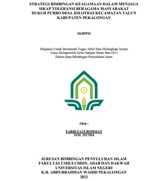 Strategi Bimbingan Keagamaan dalam Menjaga Sikap Toleransi Beragama Masyarakat Dukuh Purbo Desa Jolotigo  Kecamatan Talun Kabupaten Pekalongan