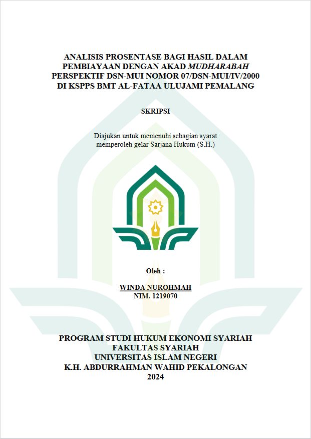 Analisis Prosentase Bagi Hasil Dalam Pembiayaan Dengan Akad Mudharabah Perspektif DSN-MUI Nomor 07/DSN-MUI/IV/2000 Di KSPPS BMT Al-Fataa Ulujami Pemalang