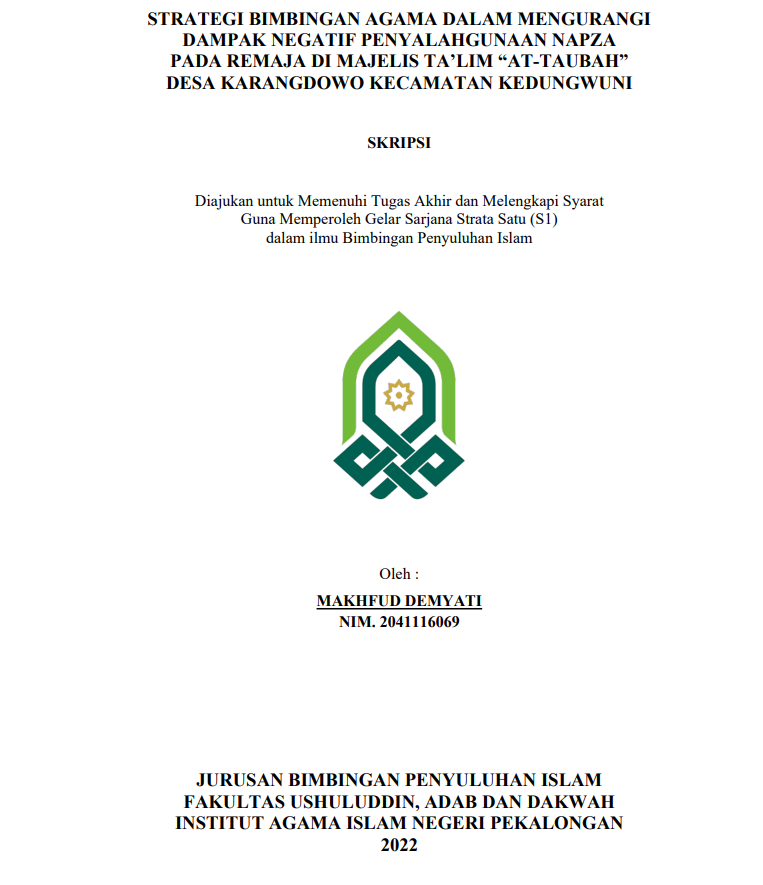 Strategi Bimbingan Agama dalam Mengurangi Dampak Negatif Penyalahgunaan Napza pada Remaja di Majlis Ta'lim 