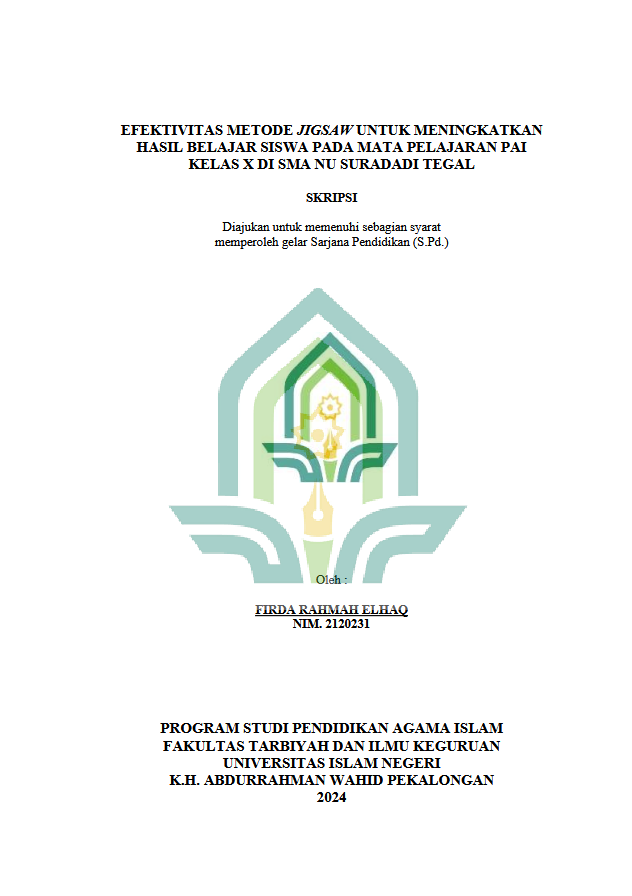 Efektivitas Metode Jigsaw Untuk Meningkatkan Hasil Belajar Siswa Pada Mata Pelajaran PAI Kelas X Di SMA NU Suradadi Tegal