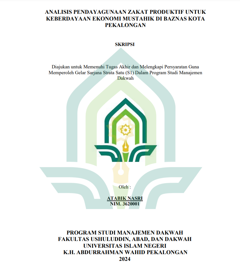 Analisis Pendayagunaan Zakat Produktif Untuk Keberdayaan Ekonomi Mustahik di Baznas Kota Pekalongan