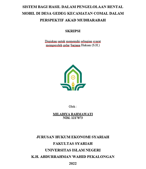 Sistem Bagi Hasil dalam Pengelolaan Rental Mobil Reno Car di Desa Gedeg Kecamatan Comal dalam Perspektif Akad Mudharabah