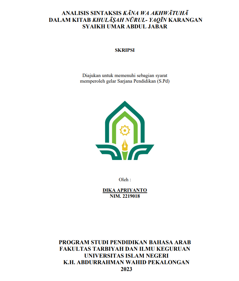 Analisis Sintaksis Kana wa akhwatuha dalam Kitab Khulasah Nurul Yaqin Karangan Syaikh Umar Abdul Jabar