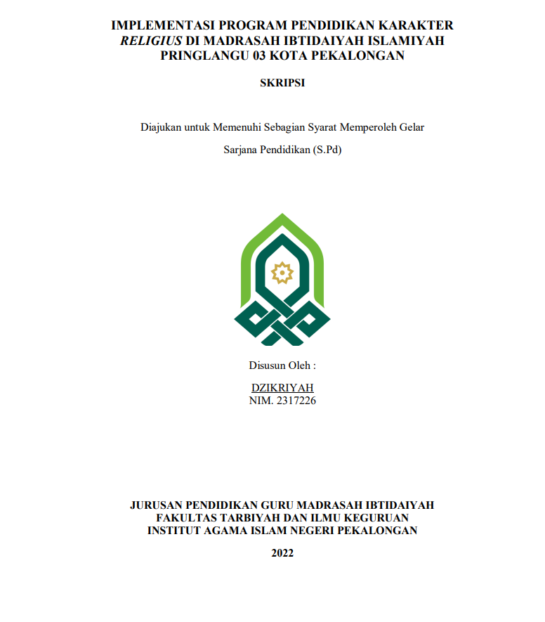 Implementasi Program Pendidikan Karakter Religius di Madrasah Ibtidaiyah Islamiyah Pringlangu 03 Kota Pekalongan