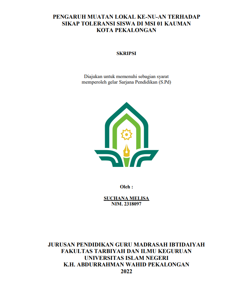 Penagaruh Muatan Lokal Ke NU an Terhadap Sikap Toleransi Siswa di MSI 01 Kauman Kota Pekalongan