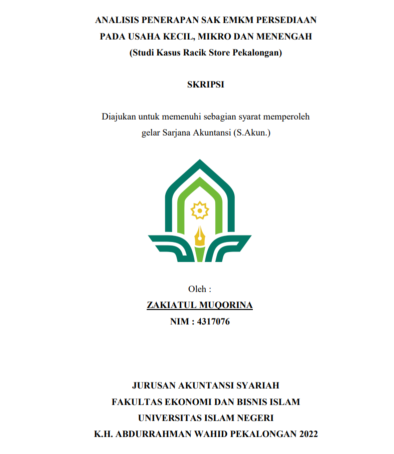 Analisis Penerapan SAK EMKM Persediaan Pada Usaha Kecil, Mikro dan Menengah (Studi Kasus Racik Store Pekalongan)