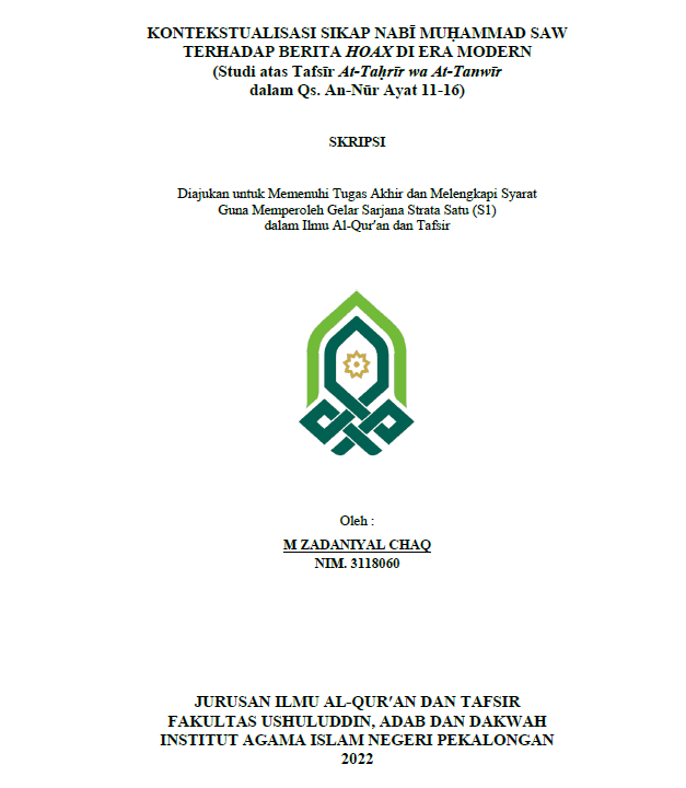 Kontekstualisasi Sikap Nabi Muhammad SAW terhadap Berita Hoax di Era Modern (Situasi Atas Tafsir At-Tahrir Wa At-Tanwir dalam QS. An-Nur Ayat 11-16)