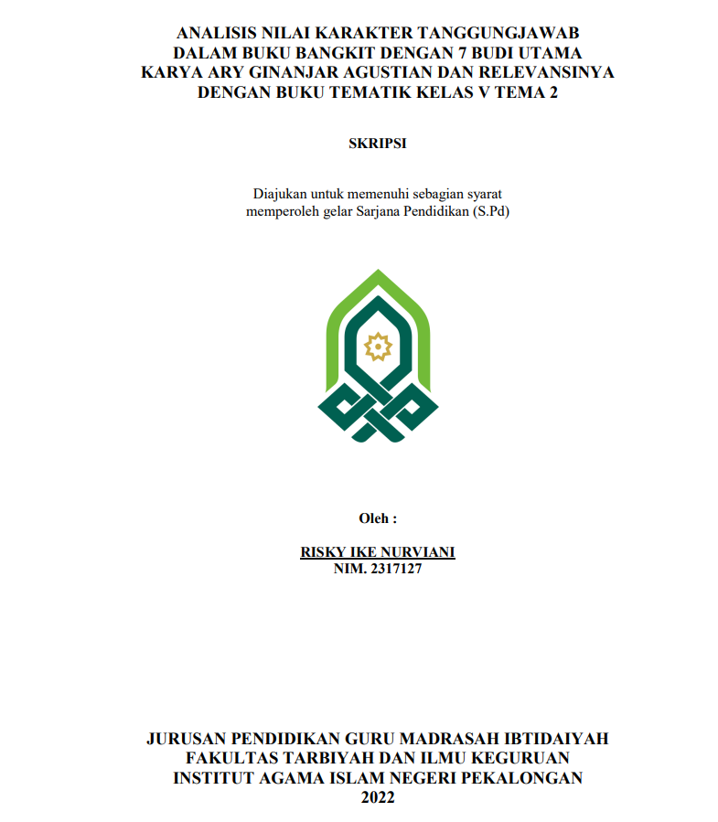 Analisis Nilai Karakter Tanggungjawab dalam Buku Bangkit dengan 7 Budi Utama Karya Ary Ginanjar Agustian dan Relevansinya dengan Buku Tematik Kelas V Tema 2