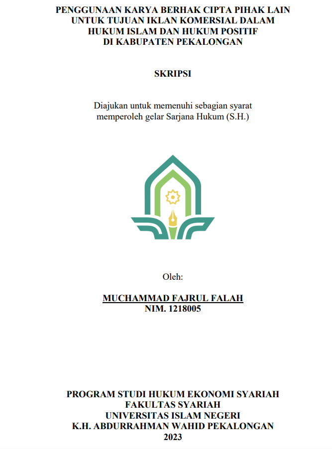 Penggunaan Karya Berhak Cipta Pihak Lain untuk Tujuan Iklan Komersial dalam Hukum Islam dan Hukum Positif di Kabupaten Pekalongan