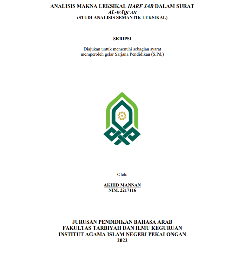 Analisis Makna Leksikal Harf Jar dalam Surat Al-Waqi'ah (Studi Analisis Semantik Leksikal)