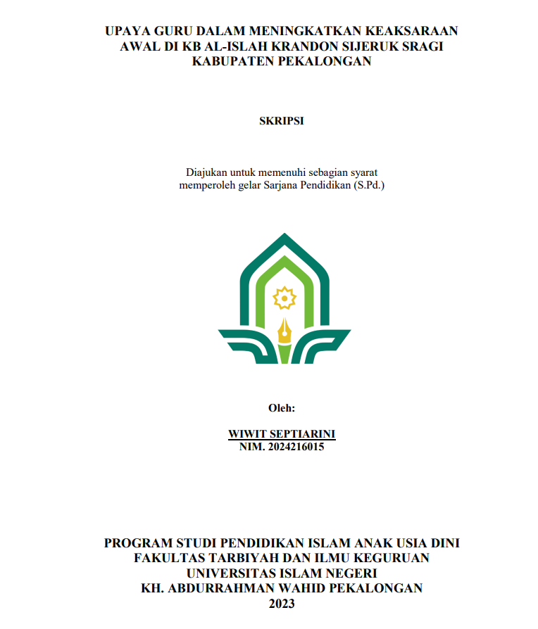 Upaya Guru Dalam Meningkatkan Keaksaraan Awal Di KB Al-Islah Krandon Sijeruk Sragi Kabupaten Pekalongan