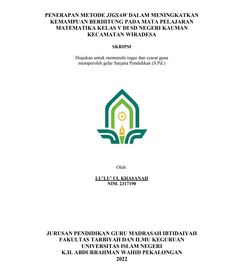 Penerapan Metode Jigsaw dalam Meningkatkan Kemampuan Berhitung pada Mata Pelajaran Matematika Kelas V di SD Negeri Kauman Kecamatan Wiradesa