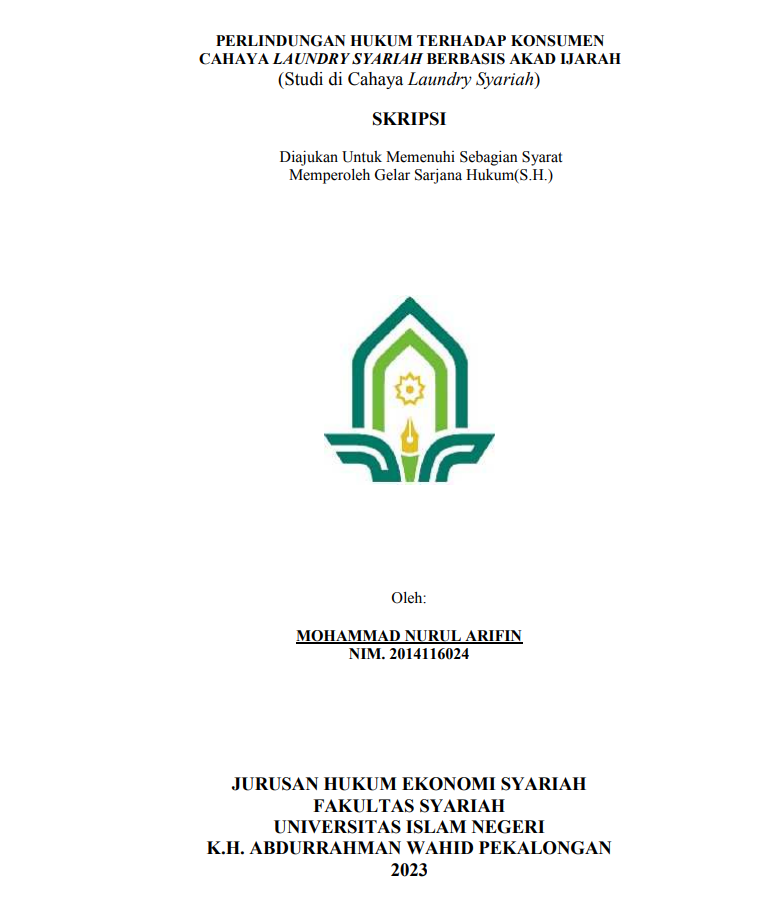 Perlindungan Hukum Terhadap Konsumen Cahaya Laundry Syariah Berbasis Akad Ijarah (Studi di Cahaya Laundry Syariah)