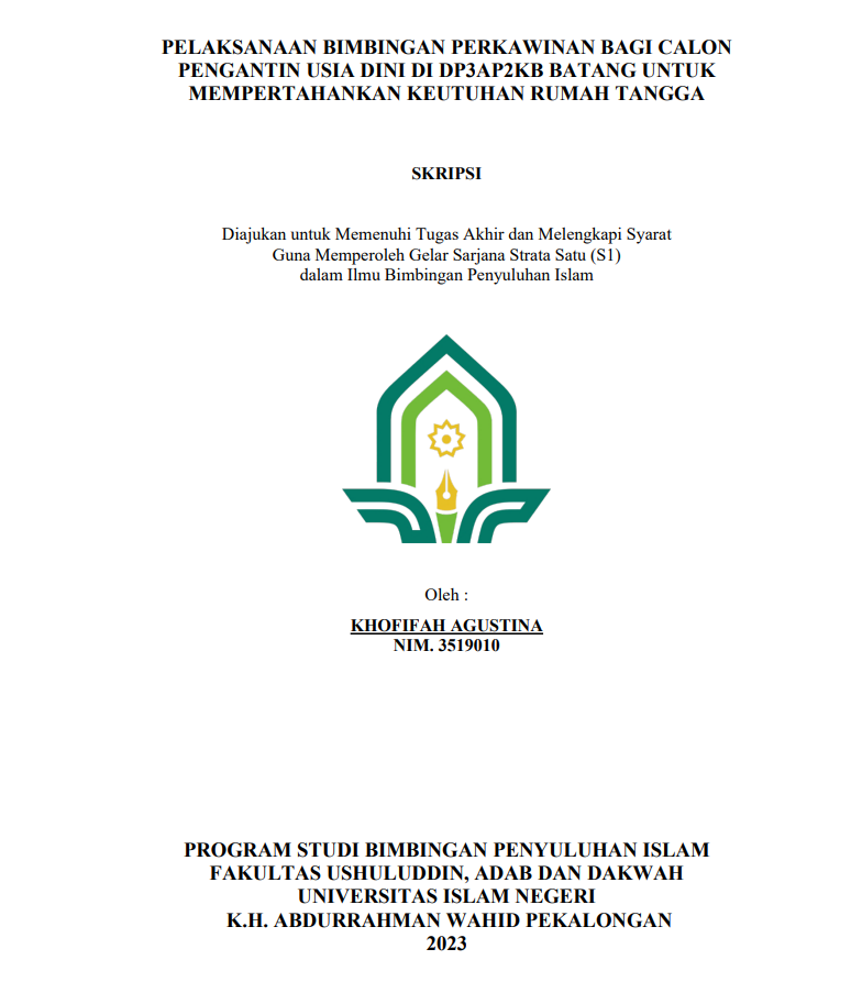 Pelaksanaan Bimbingan Perkawinan Bagi Calon Pengantin Usia di DP3AP2KB Batang Untuk Mempertahankan Keutuhan Rumah Tangga