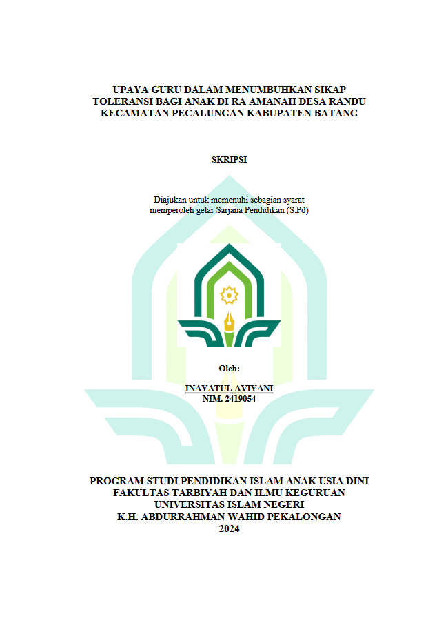 Upaya Guru Dalam menumbuhkan Sikap Toleransi Bagi Anak di RA Amanah Desa Randu Kecamatan Pecalungan Kabupaten Batang