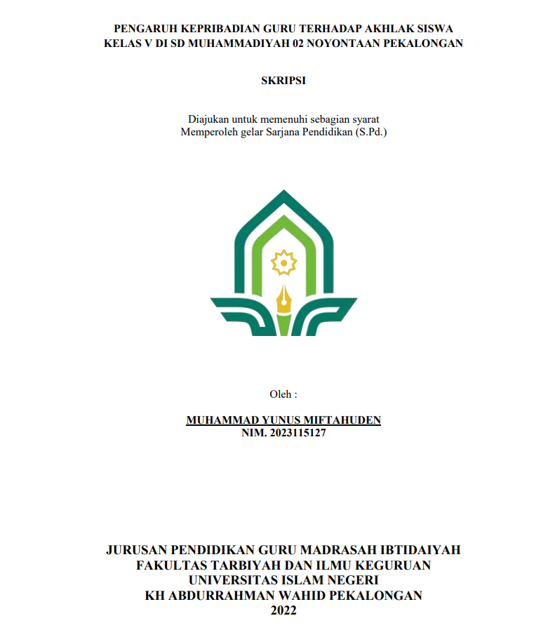 Pengaruh Kepribadian Guru terhadap Akhlak Siswa Kelas V di SD Muhammadiyah 02 Noyontaan Pekalongan