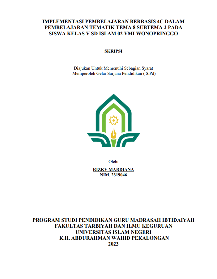 Implementasi Pembelajaran Berbasis 4C Dalam Pembelajaran Tematik Tema 8 Subtema 2 Pada Siswa Kelas V SD Islam 02 YMI Wonopringgo