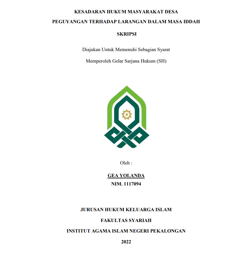 Kesadaran Hukum Masyarakat Desa Paguyuban Terhadap Larangan Dalam Masa Iddah