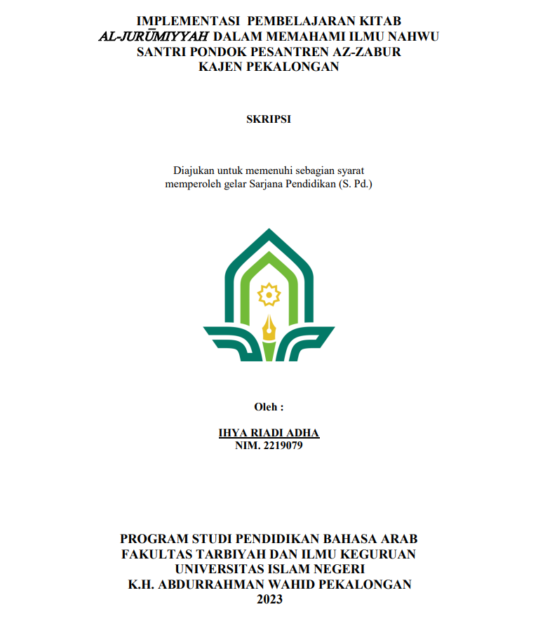 Implementasi Pembelajaran Kitab Al- Jurumiyyah dalam Memahami Ilmu Nahwu Sntri Pondok Pesantren Az Zabur Kajen Pekalongan