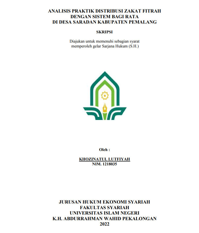 Analisis Praktik Distribusi Zakat Fitrah dengan Sistem Bagi Rata di Desa Saradan Kabupaten Pemalang