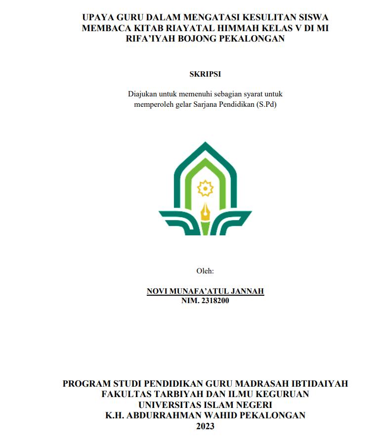 Upaya Guru Dalam Mengatasi Kesulitan Siswa Membaca Kitab Riayatal Himmah Kelas V di MI RIfa'iyah Bojong