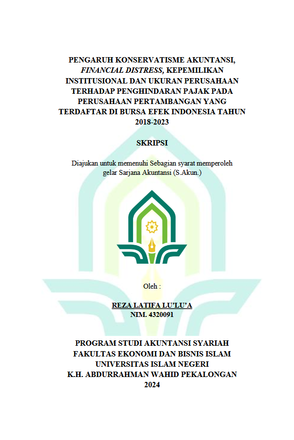 Pengaruh Konservatisme Akuntansi, Financial Distress, Kepemilikan Institusional Dan Ukuran Perusahaan Terhadap Penghindaran Pajak Pada Perusahaan Pertambangan Yang Terdaftar Di Bursa Efek Indonesia Tahun 2018-2023