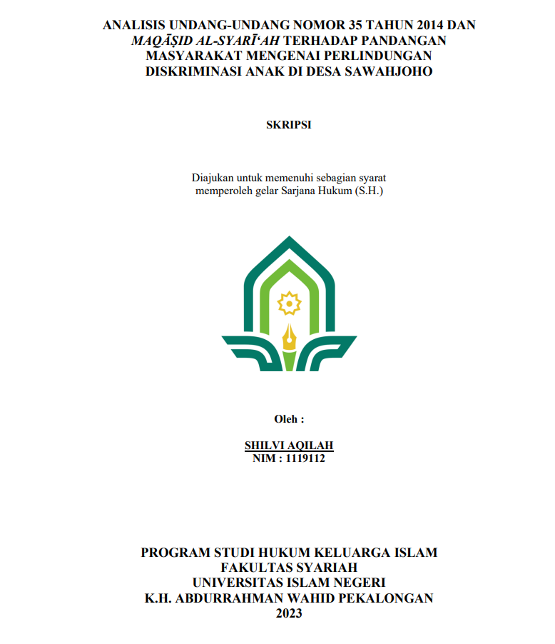 Analisis Undang-undang Nomor 35 Tahun 2014 dan Maqashid Al-Syariah terhadap Pandangan Masyarakat Mengenai Perlindungan Diskriminasi Anak di Desa Sawahjoho