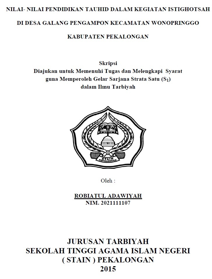 Nilai-nilai pendidikan tauhid dalam kegiatan istighotsah di Desa Galang Pengampon Kecamatan Wonopringgo Kabupaten Pekalongan