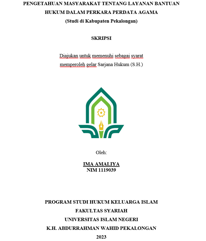 Pengetahuan Masyarakat tentang Layanan Bantuan Hukum dalam Perkara Perdata Agama (Studi di Kabupaten Pekalongan)