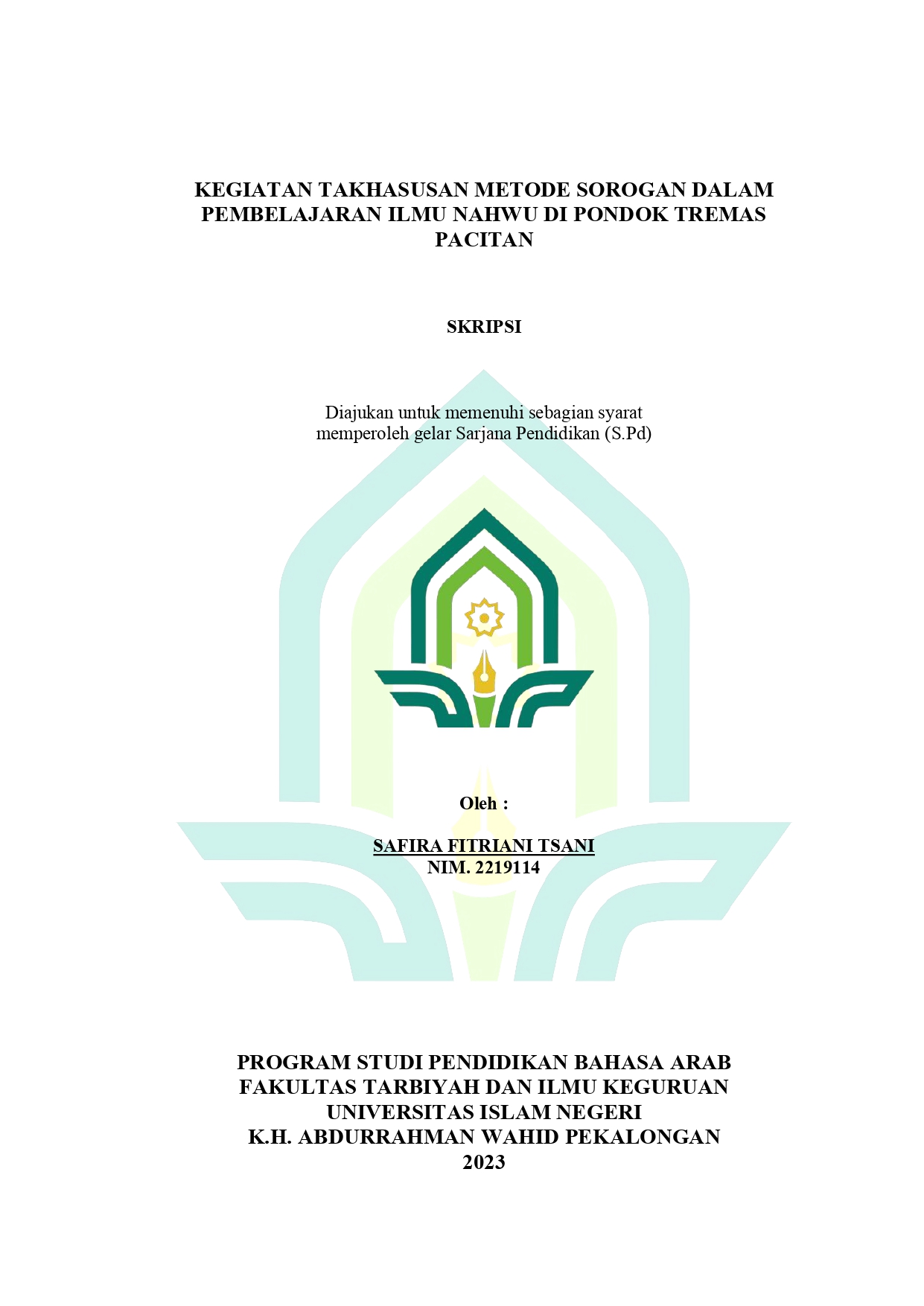 Kegiatan Takhasusan Metode Sorogan Dalam Pembelajaran Ilmu Nahwu Di Pondok Tremas Pacitan