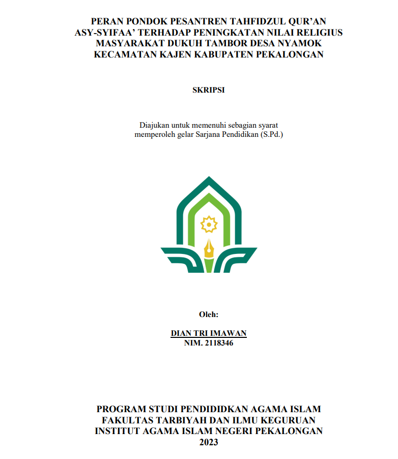 Peran Pondok Pesantren Tahfidzul Qur'an Asy-Syifaa' Terhadap Peningkatan Nilai Religius Masyarakat Dukuh Tambor Desa Nyamok Kecamatan Kajen Kabupaten Pekalongan