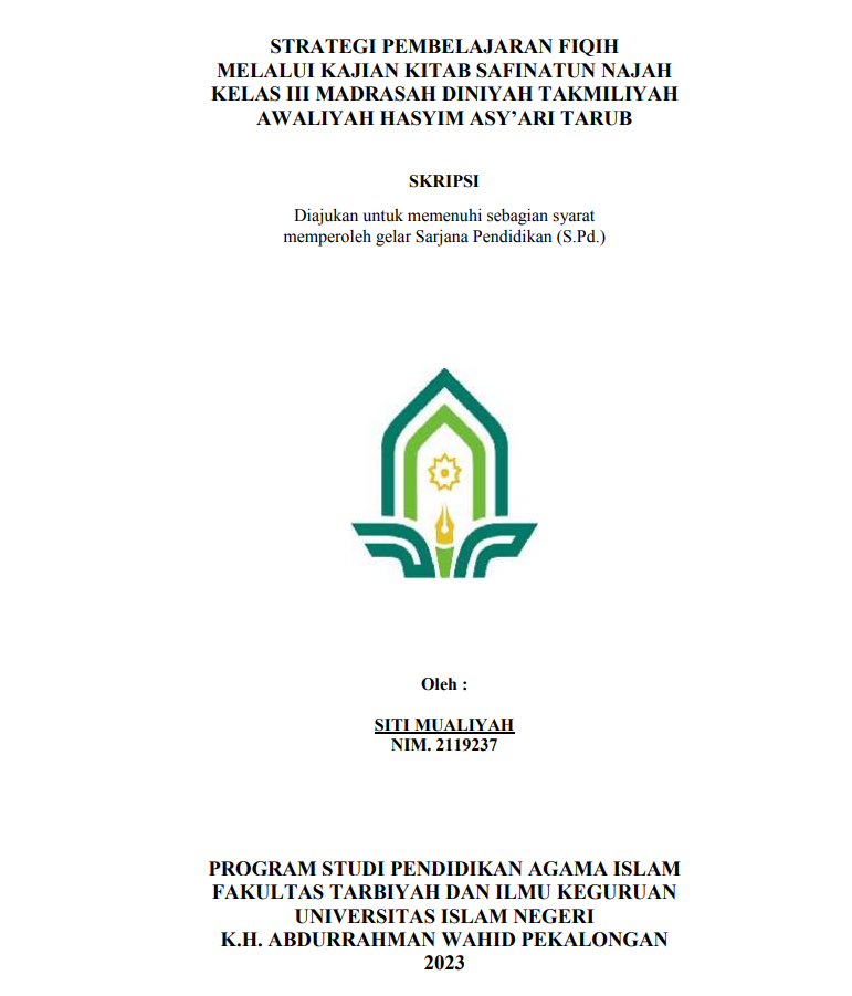 Strategi Pembelajaran Fiqih Melalui Kajian Kitab Safinatun Najah Kelas III Madrasah Diniyah Takmiliyah Awaliyah Hasyim Asy'ari Tarub