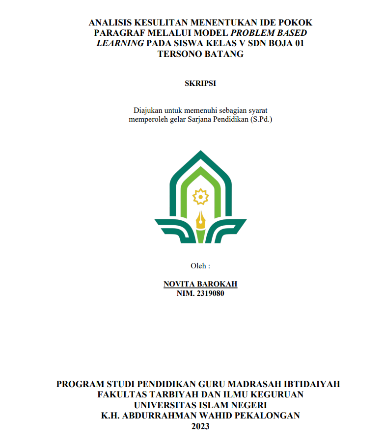 Analisis Kesulitan Menentukan Ide Pokok Paragraf Melalui Model Problem Based Learning Pada Siswa Kelas V SDN Boja 01 Tersono Batang