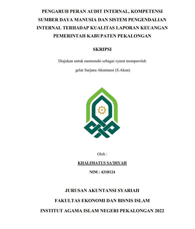 Pengaruh Peran Audit Internal, Kompetensi Sumber Daya Manusia Dan Sistem Pengendalian Internal Terhadap Kualitas Laporan Keuangan Pemerintah Kabupaten Pekalongan