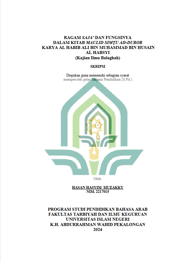 Ragam Saja' Dan Fungsinya Dalam Kitab Maulid Simtu Ad-Duror Karya Al Habib Ali Bin Muhammad Bin Husain Al Habsyi(Kajian Ilmu Balaghah)