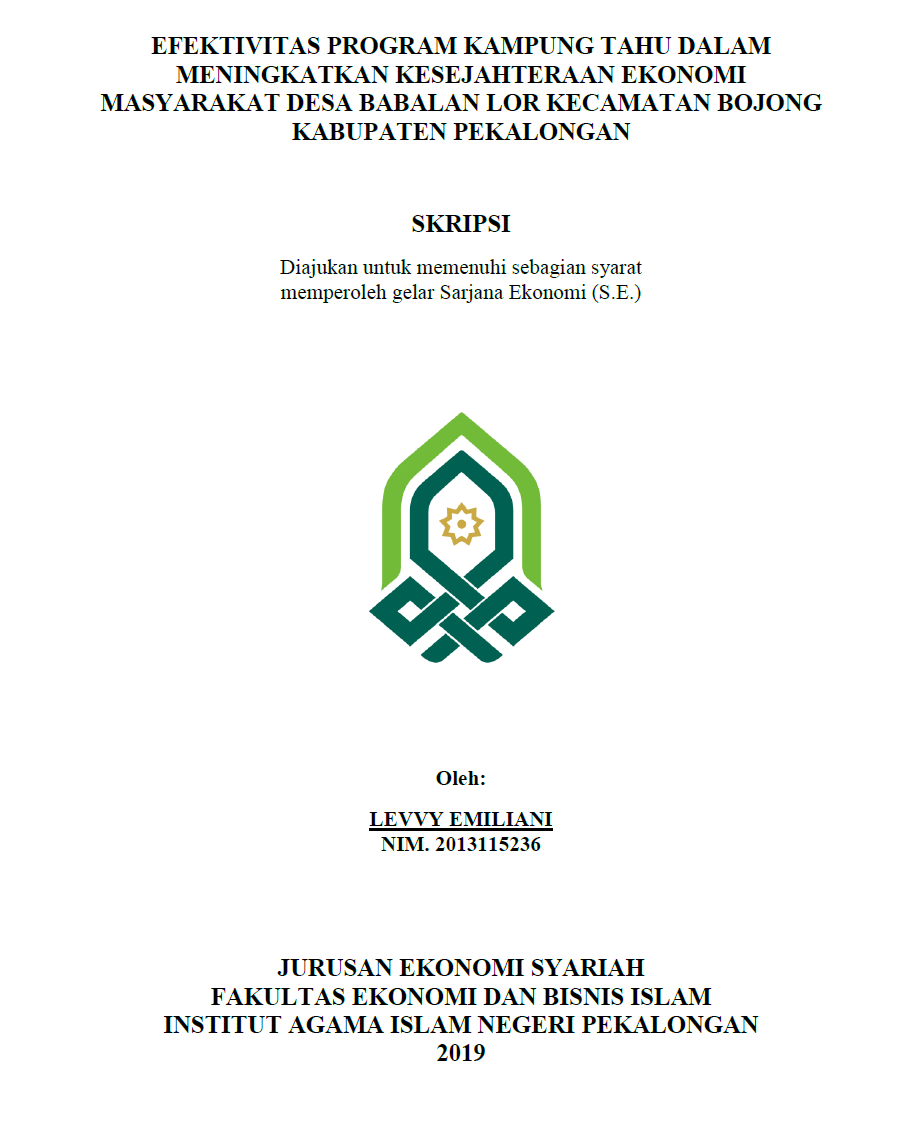 Efektivitas Program Kampung Tahu Dalam Meningkatkan Kesejahteraan Ekonomi Masyarakat Desa Babalan Lor Kecamatan Bojong Kabupaten Pekalongan