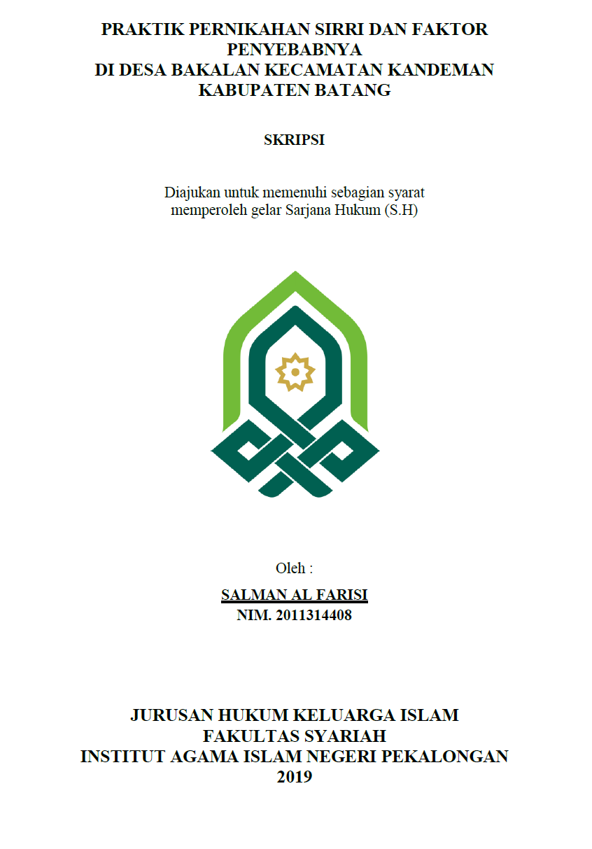 Praktik Pernikahan Sirri Dan Faktor Penyebabnya Di Desa Bakalan Kecamatan Kandeman Kabupaten Batang