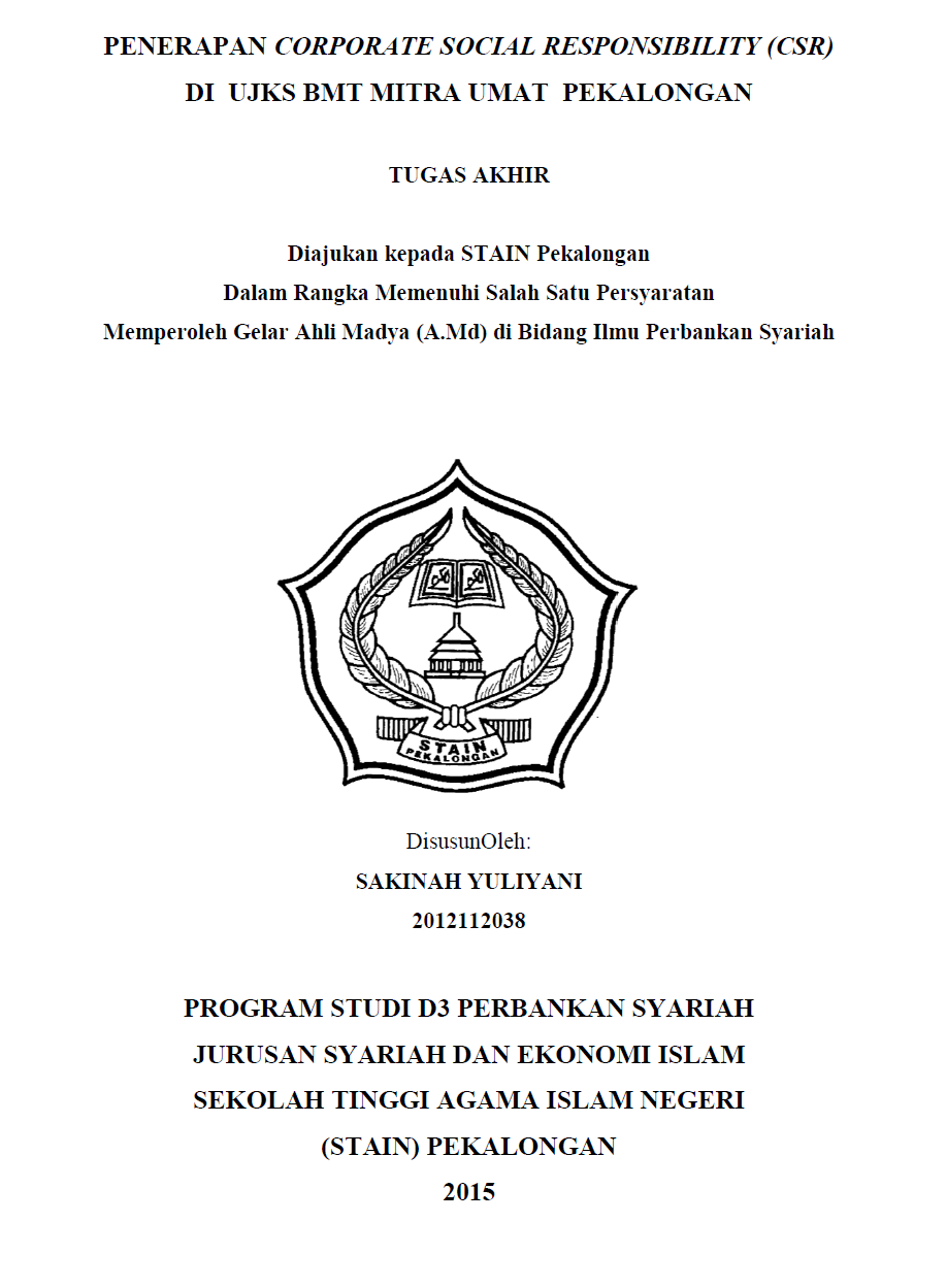 Penerapan Corporate Social Responsibility (CSR) Di UJKS BMT Mitra Umat Pekalongan