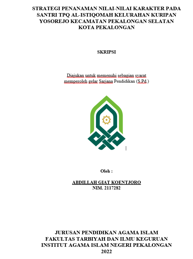 Strategi Penanaman Nilai - Nilai Karakter Pada Santri TPQ Al-Istiqomah Kelurahan Kuripan Yosorejo Kecamatan Pekalongan Selatan Kota Pekalongan