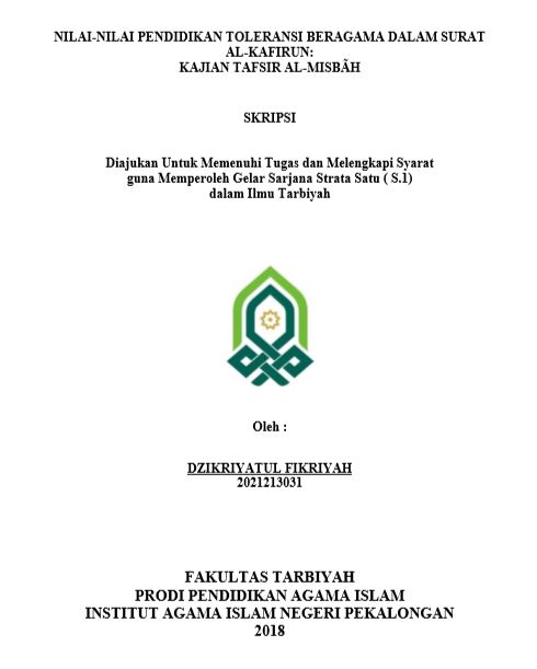 Nilai-Nilai Pendidikan Toleransi Beragama Dalam Surat Al-kafirun : Kajian Tafsir Al-Misbah