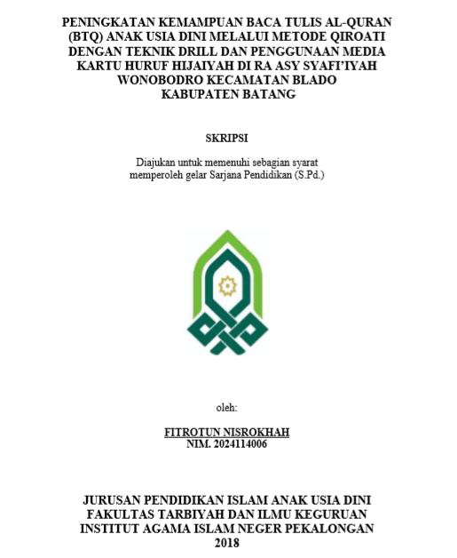 Peningkatan Kemampuan Baca Tulis Al-Quran (BTQ) Anank Usia Dini Melalui Metode Qiroati Dengan Teknik