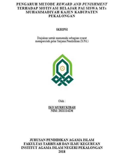 Pengaruh Metode Reward And Punishment Terhadap Motivasi Belajar PAI Siswa MTs Muhammadiyah Kajen Kabupaten Pekalongan