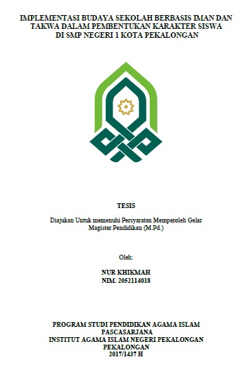 Implementasi Budaya Sekolah Berbasis Iman dan Takwa dalam Pembentukan Karakter Siswa di SMP Negeri 1 Kota Pekalongan
