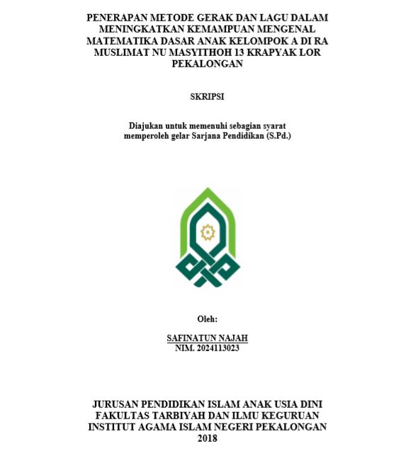 Penerapan Metode Gerak Dan Lagu Dalam Meningkatkan Kemampuan Mengenal Matematika Dasar Anak Kelompok A Di RA Muslimat NU Masyithoh 13 Krapyak Lor Pekalongan