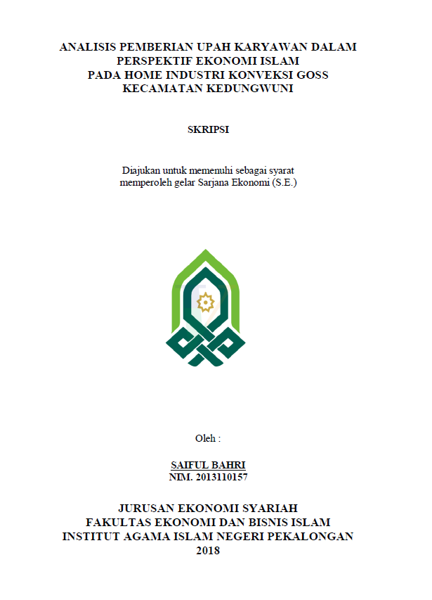 Analisis Pemberian Upah Karyawan dalam Perspektif Ekonomi Islam pada Home Industri Konveksi Goss Kecamatan  Kedungwuni